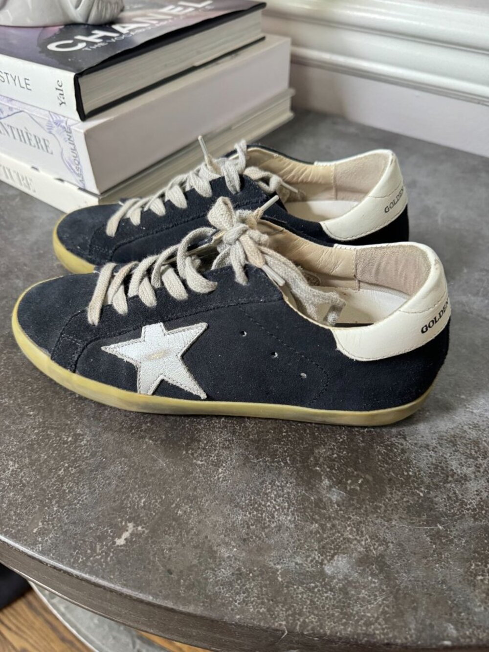 Golden Goose Superstar Low Top Sneakers Suede Navy Silver Star Size 36